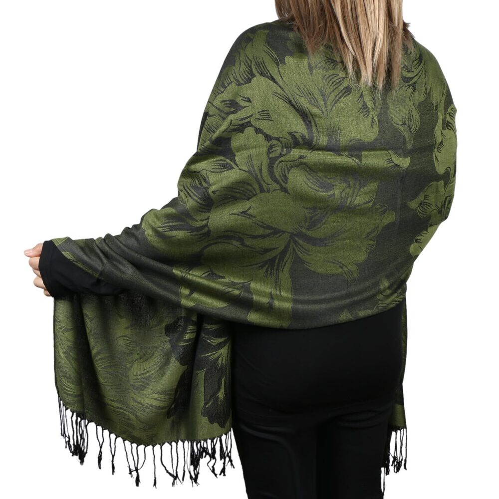 3983 Women's Pashmina Shawls And Wraps Reversible Floral Flower Rave Scarf - Picture 1 of 5